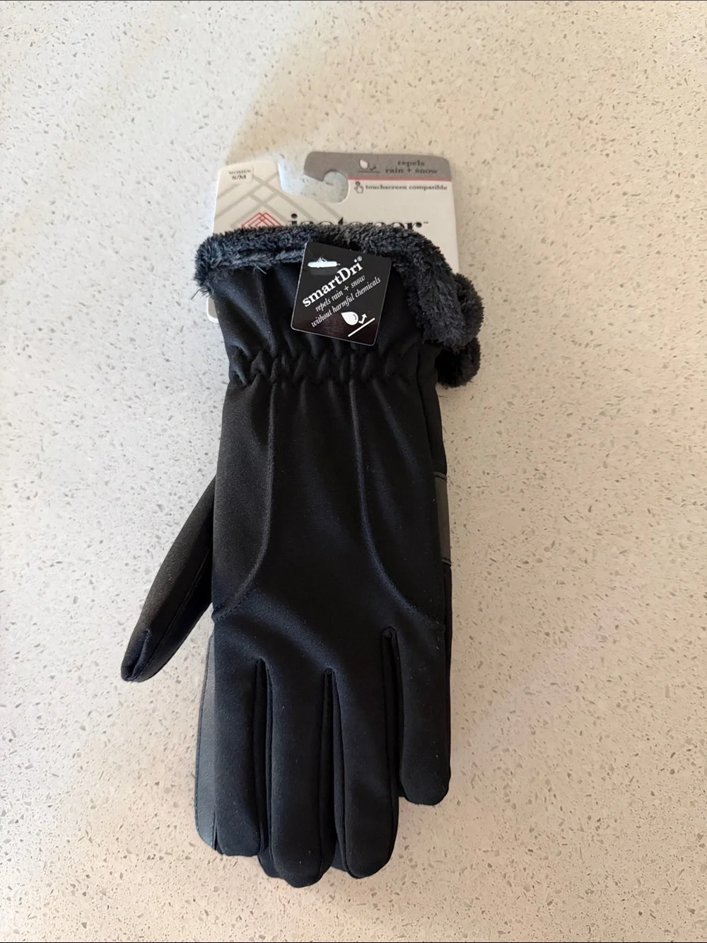 Isotoner Smart Dri Black Gloves Repels Rain and Snow Without Harmful Chemicals